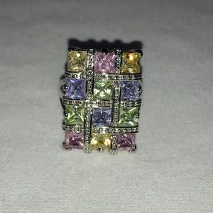 Ring pastel silver tone basket weave ring, 8 1/2